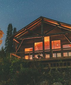 An evening chalet with a starry sky